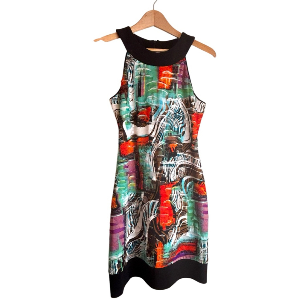 Joseph Ribkoff Dress Ruffle Abstract Midi Size 8 - Picture 3 of 7